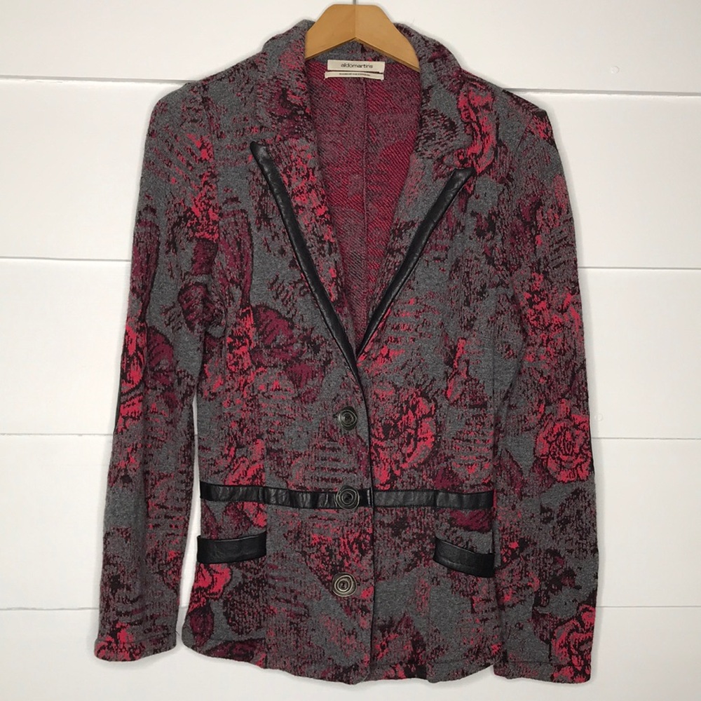 Anthropologie Aldomartins Print Blazer with Lamb Leather Trim & Elbow Patches